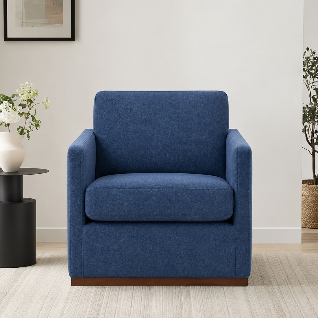 Bobby Boucle Fabric Lounge Chair in Blue Colour - KURSIWALLAH