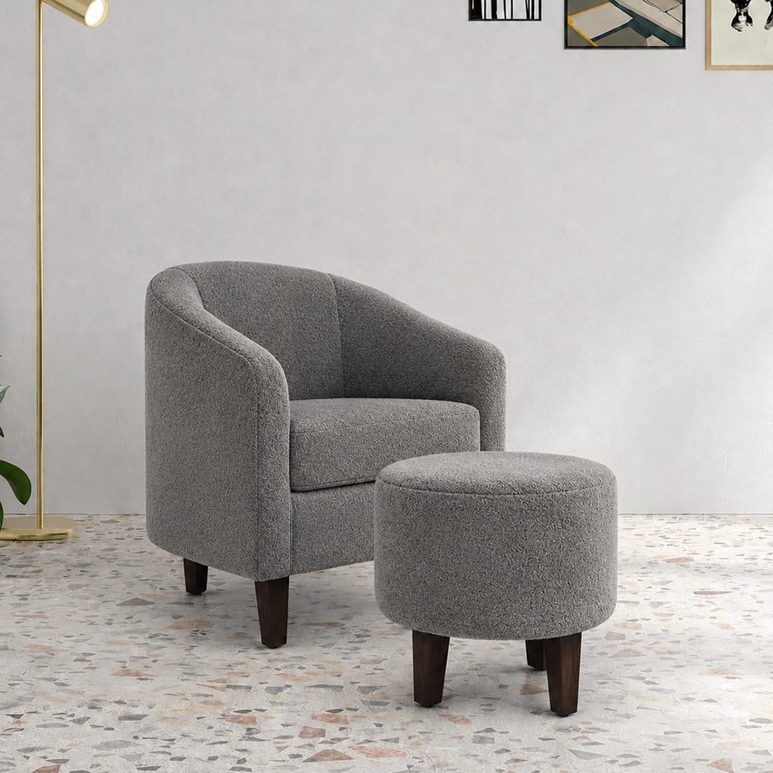 Daviana Boucle Fabric Lounge Chair in Grey Colour - KURSIWALLAH