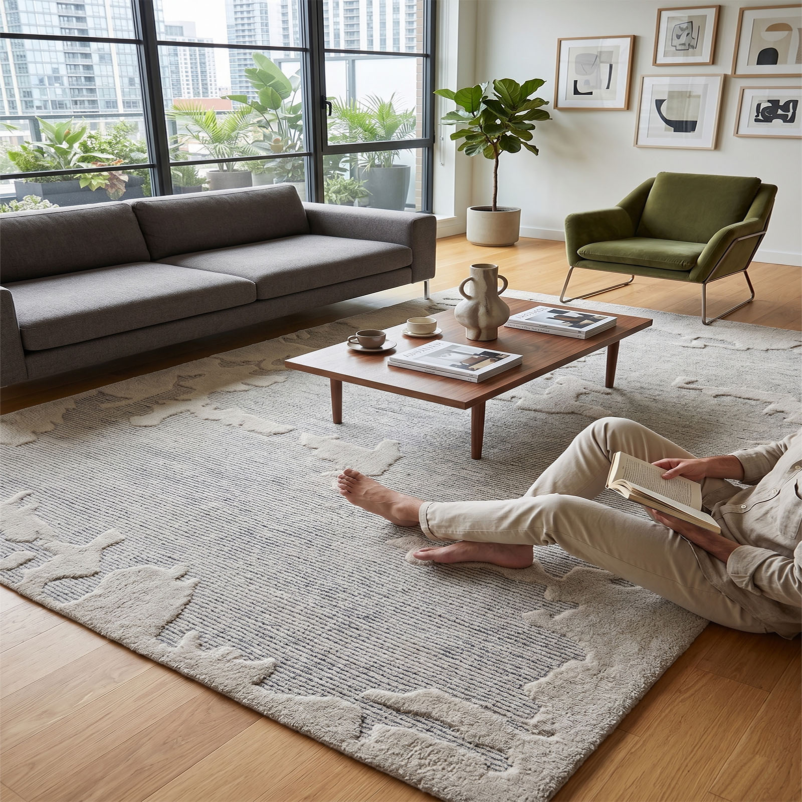 Abstract 3D Texture Area Rug Beige Slate Grey 64 x 92 - The Woven Legacy
