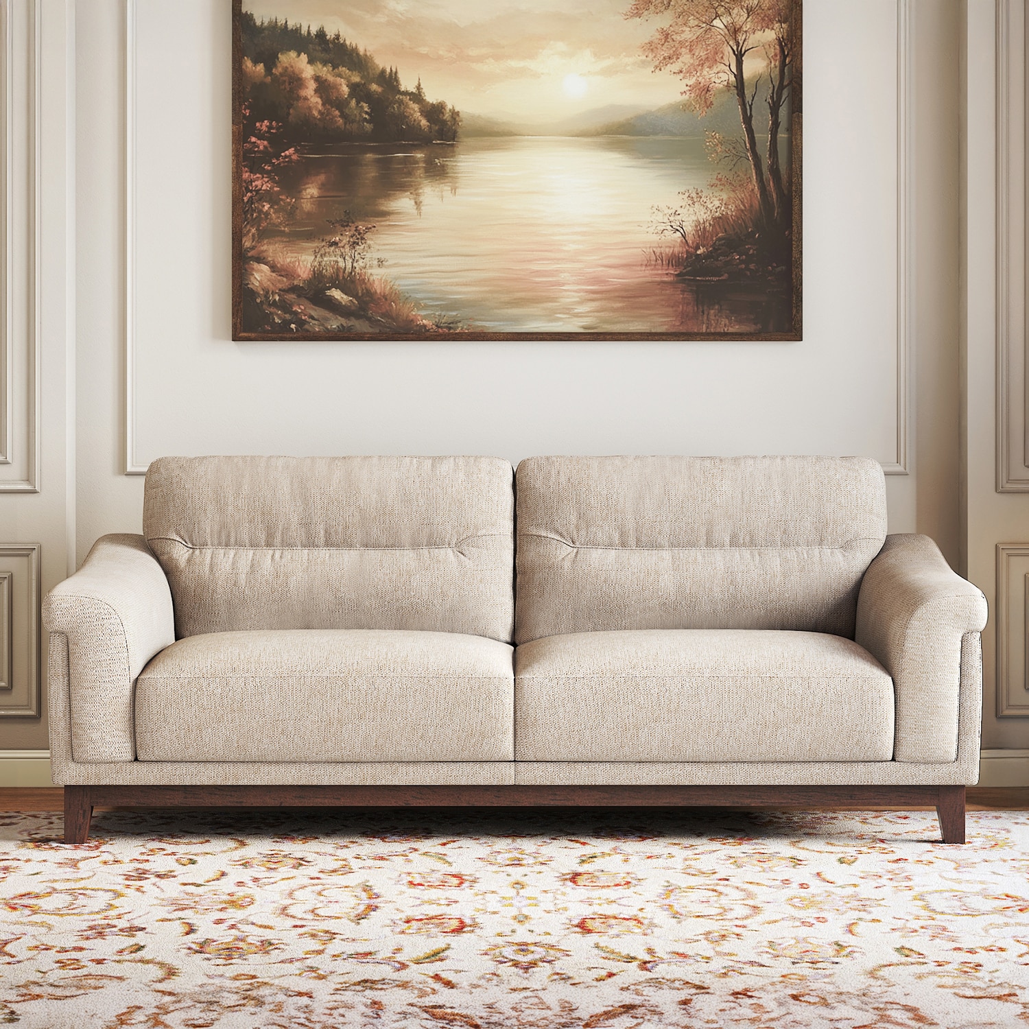 Colby 3 Seater Fabric Sofa In Beige Colour