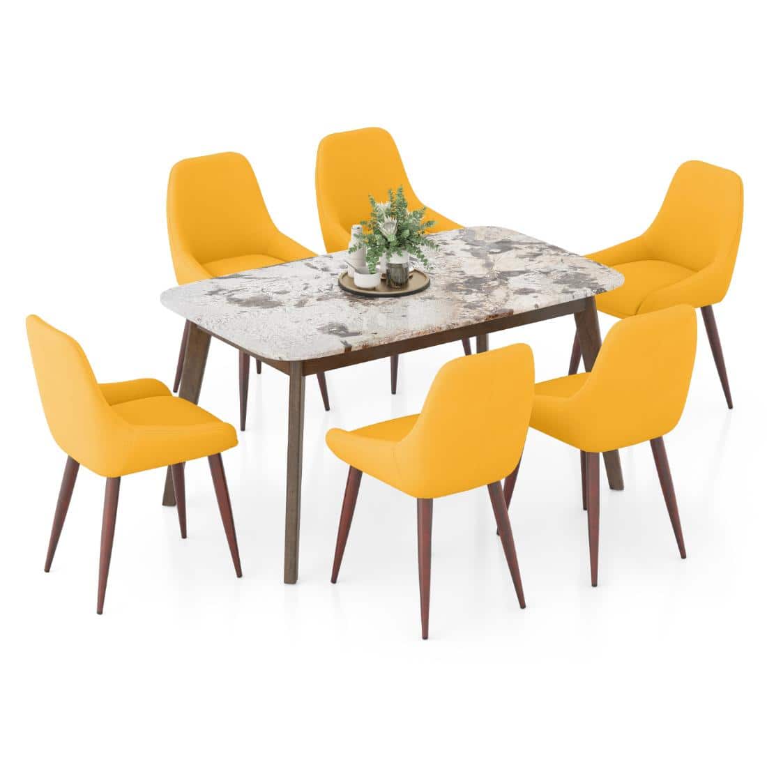 Lunar Alaska Exotic Stone 6 Seater Dining Table With Rickman Lounge Chairs