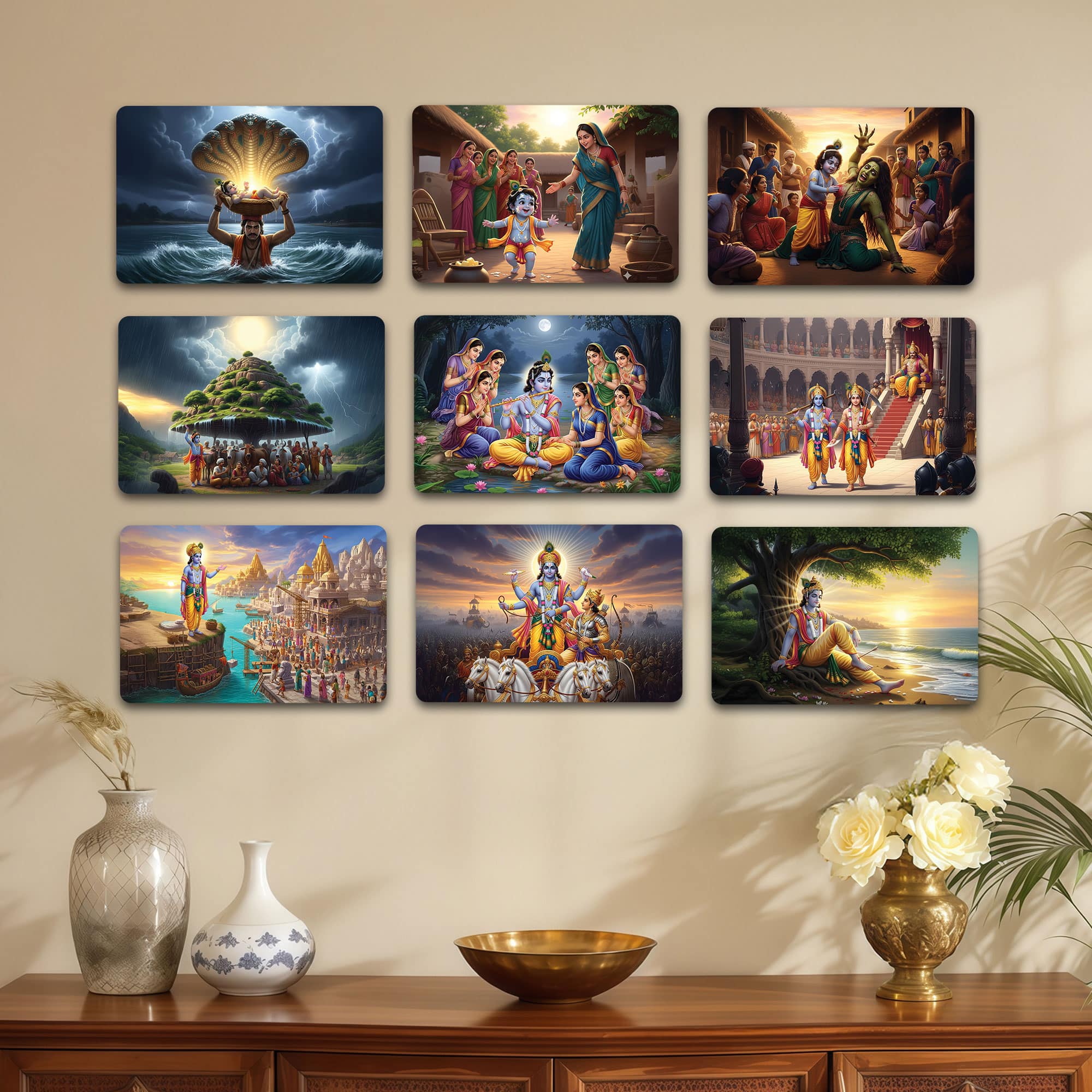 The Castle Decor Lord Krishna Radha Wall Art Set of 9 - The Castle Decor
