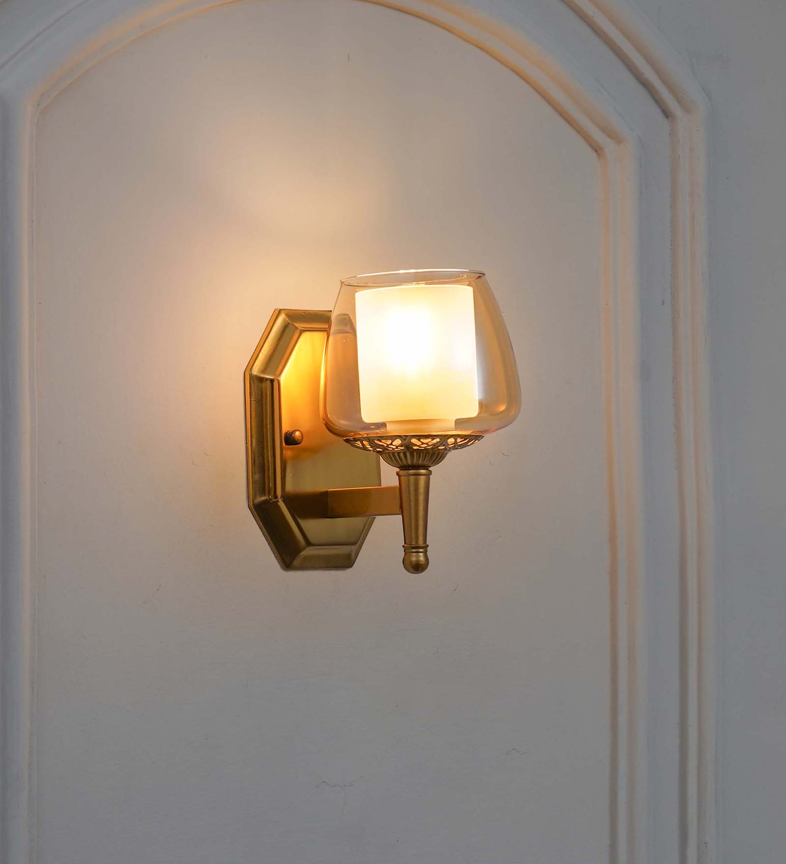Morvah Single Light Wall Fitting In Brass Finish Metal With Amber Glass