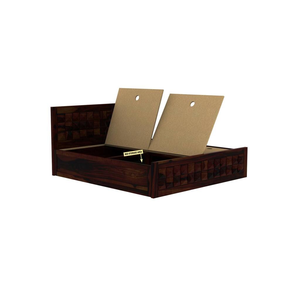 Brilliant Sheesham Wood Queen Size Bed Box Storage Storage Walnut Finish (60 x 78 inches)