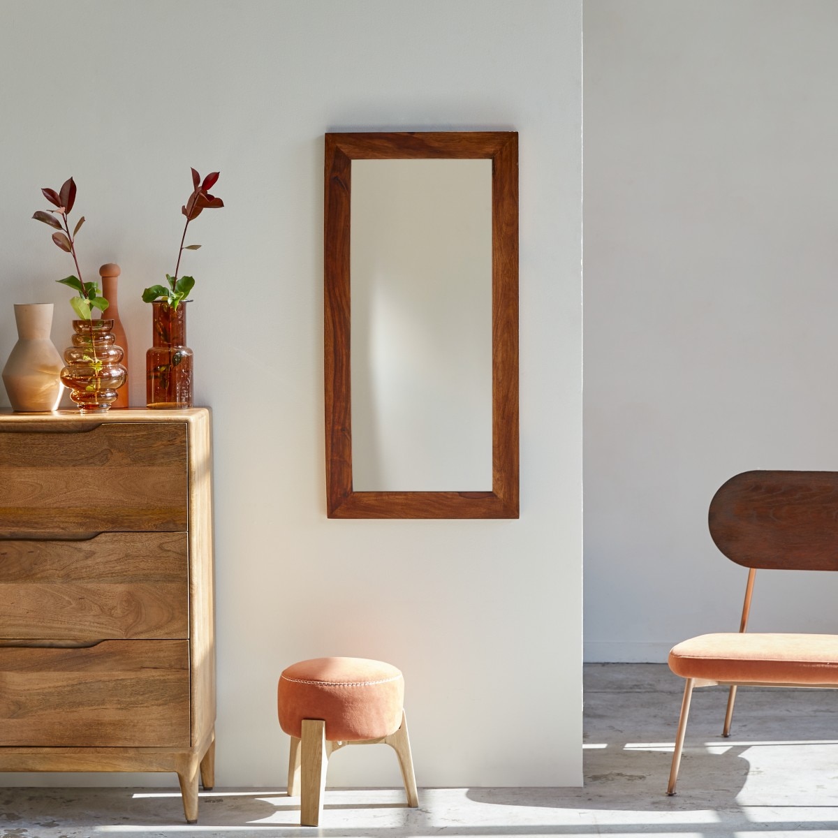 Gem Solid Wood Mirror In Provincial Teak 50 x 100 cm - Woodenmood