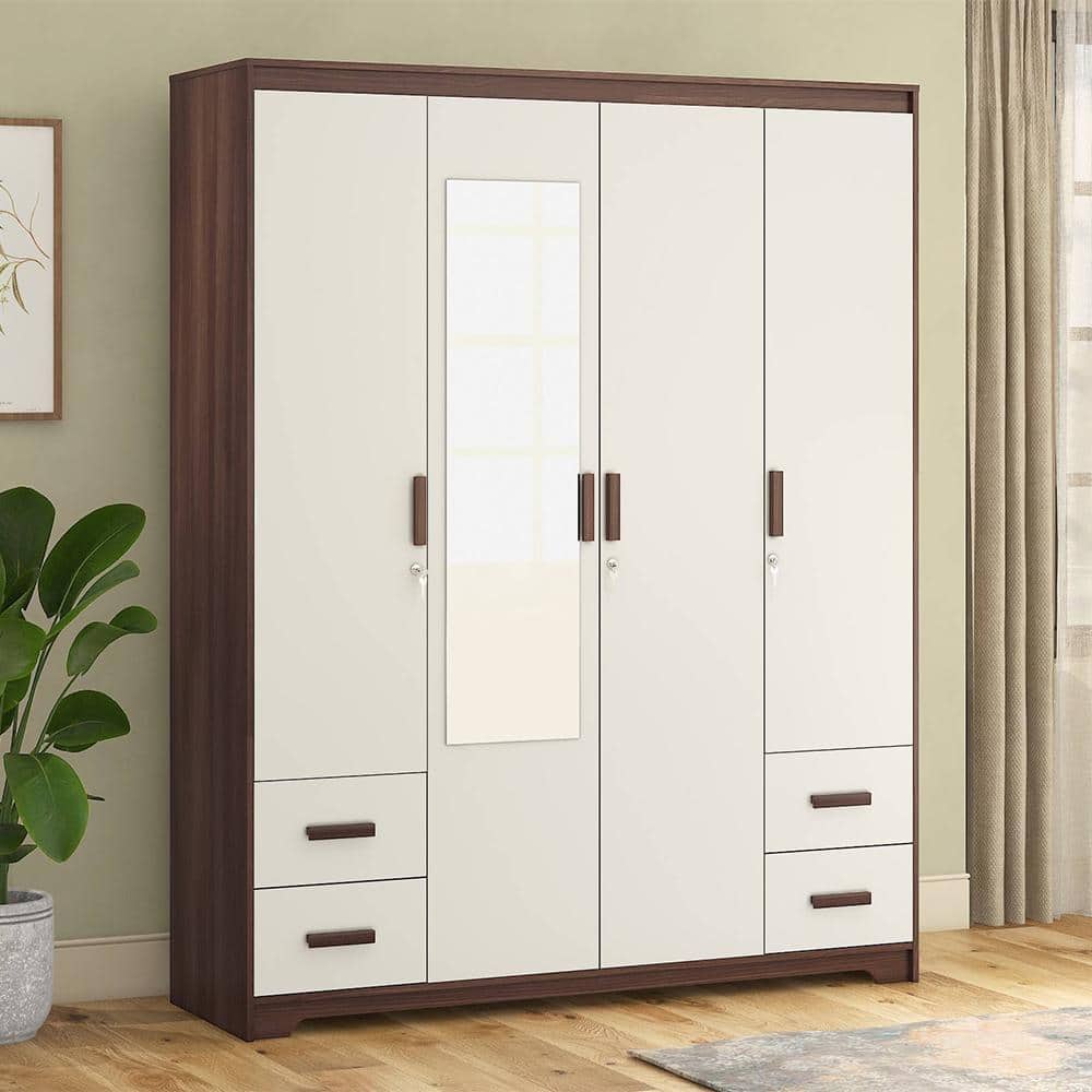 Miller 4 Doors 4 Drawers Wardrobe With Mirror and Lock in Two Tone Finish