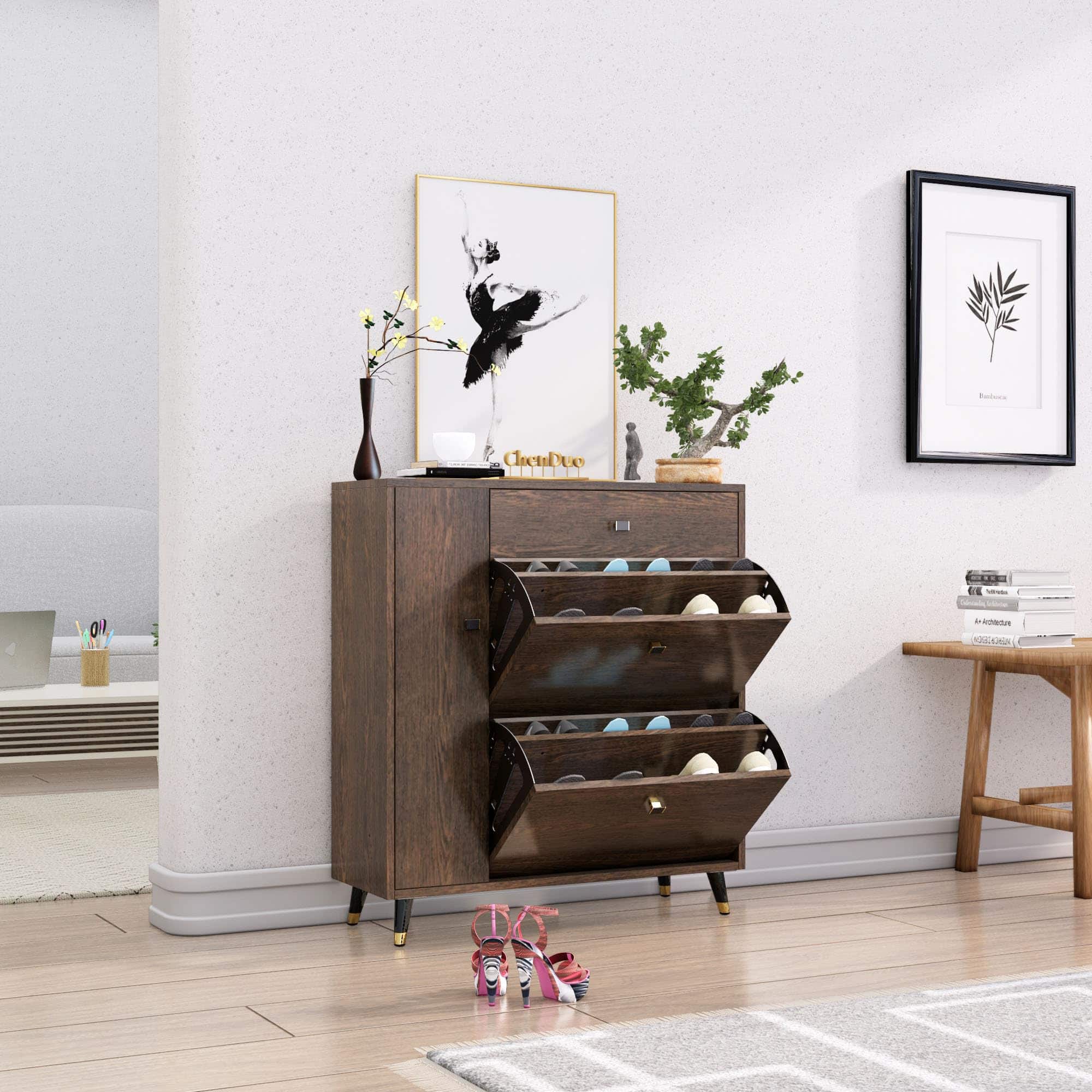 Hexa Red Engineered Wood Shoe Rack in Flower Wenge Colour - HexaRed
