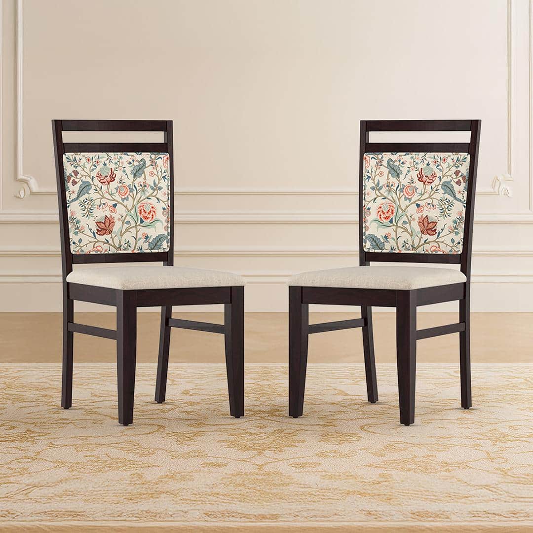 Alaine Dining Chair In Mahogany Finish With Calico Floral Colour