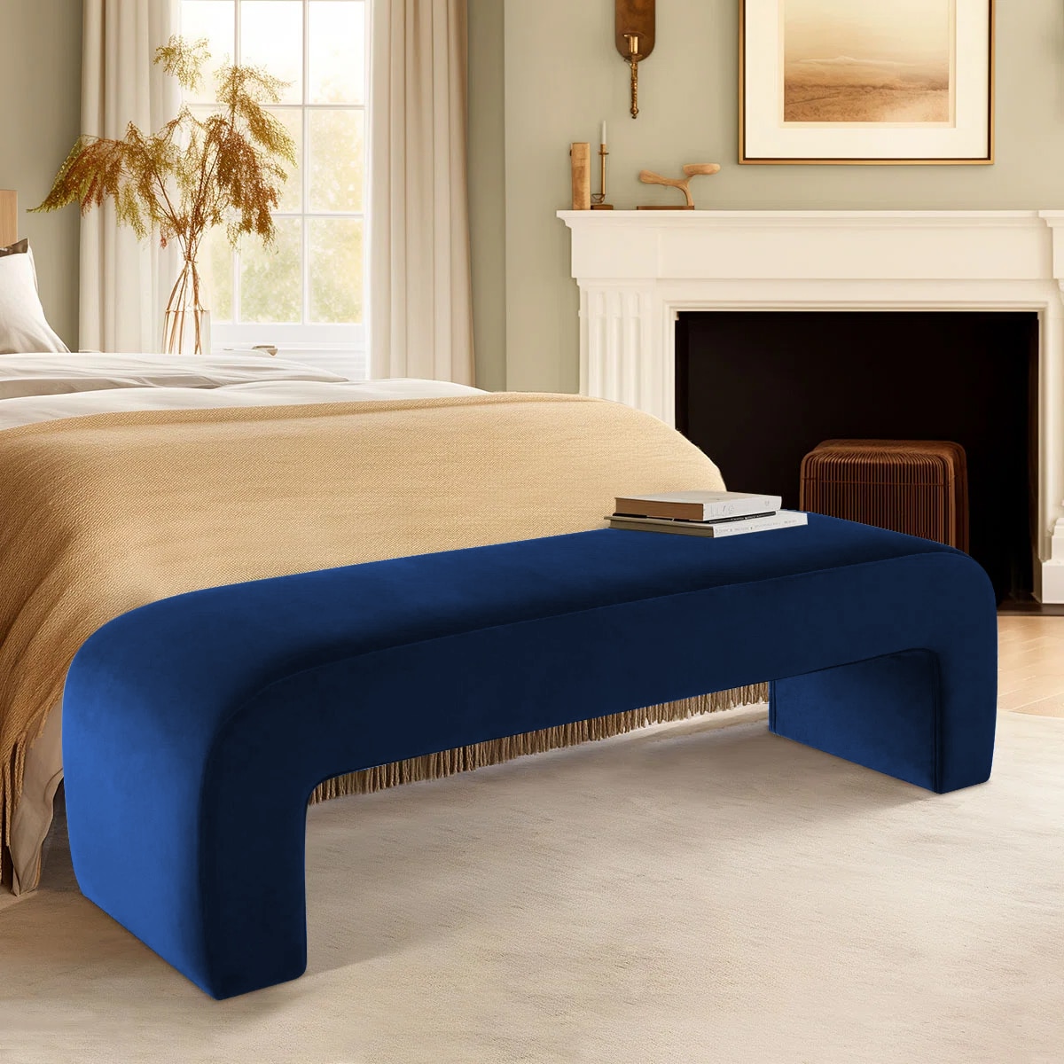 Floran Velvet 2 Seater Ottoman Bench in Navy Blue Color - Home Lifestylez
