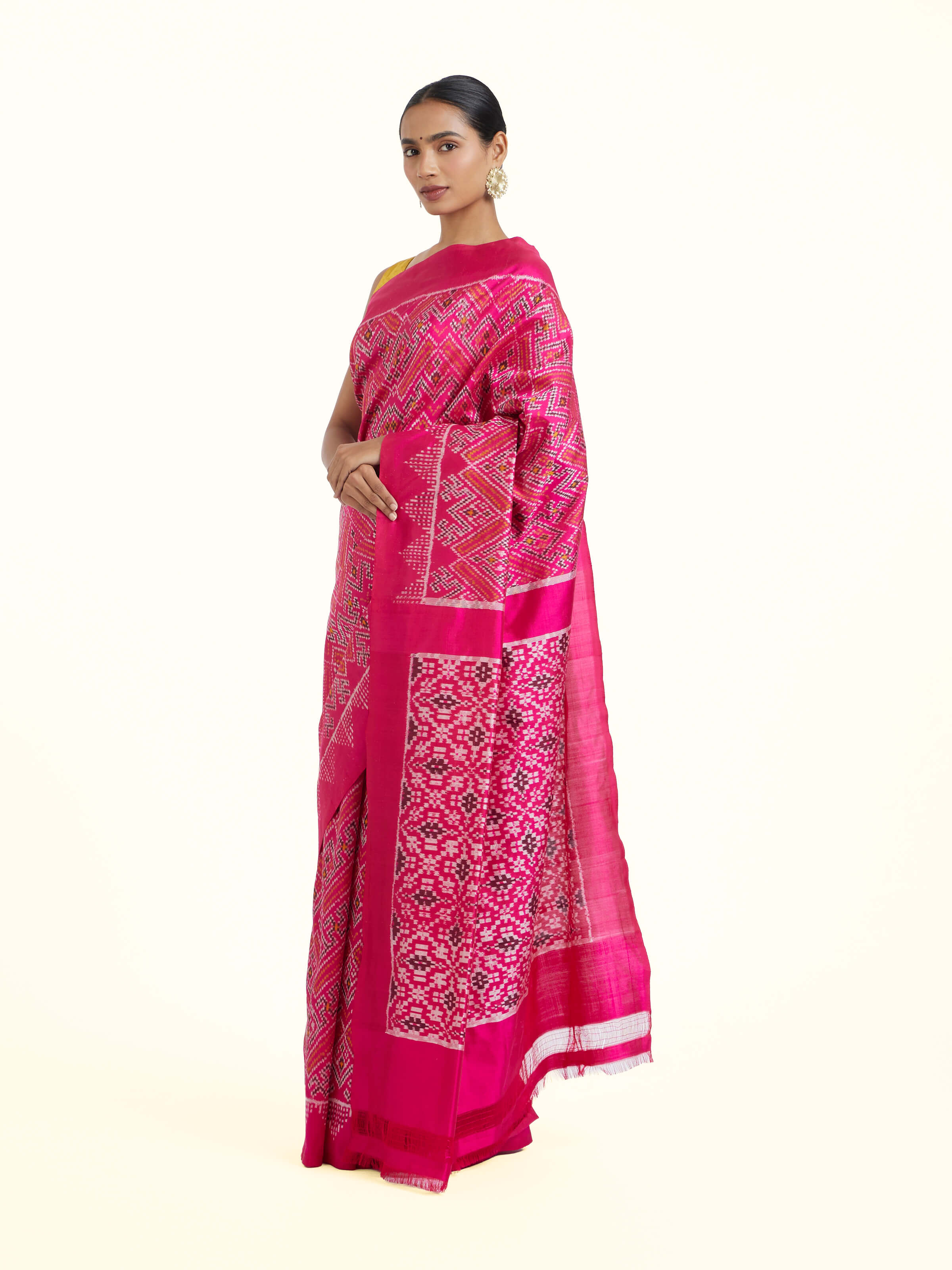 Pink Pochampally Combodia Ikat Silk Saree