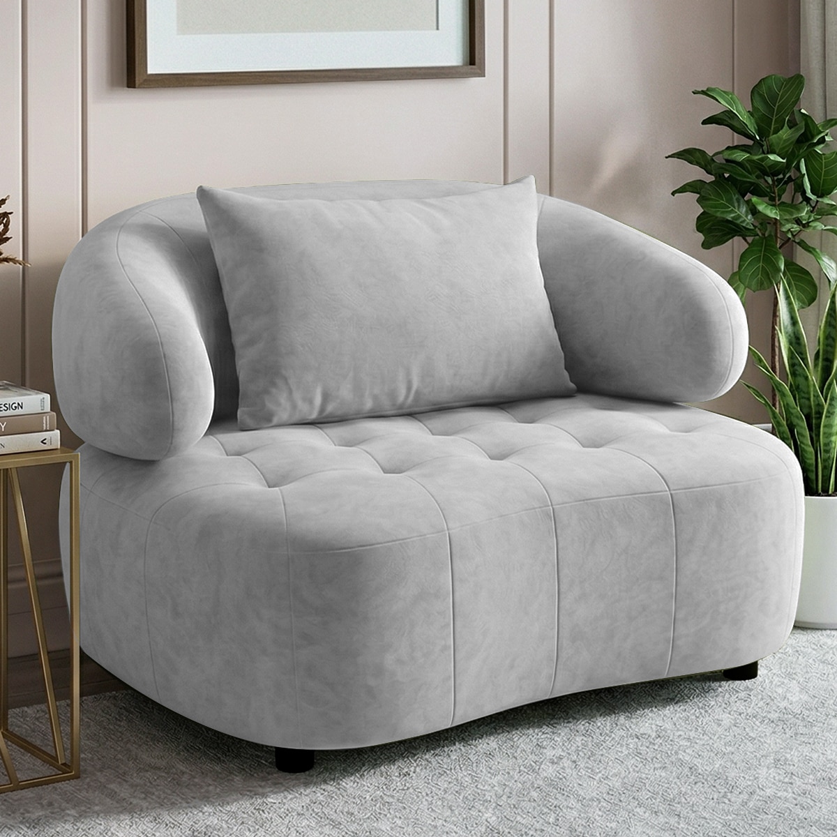 Henry Velvet 1 Seater Sofa Grey Color - Home Lifestylez