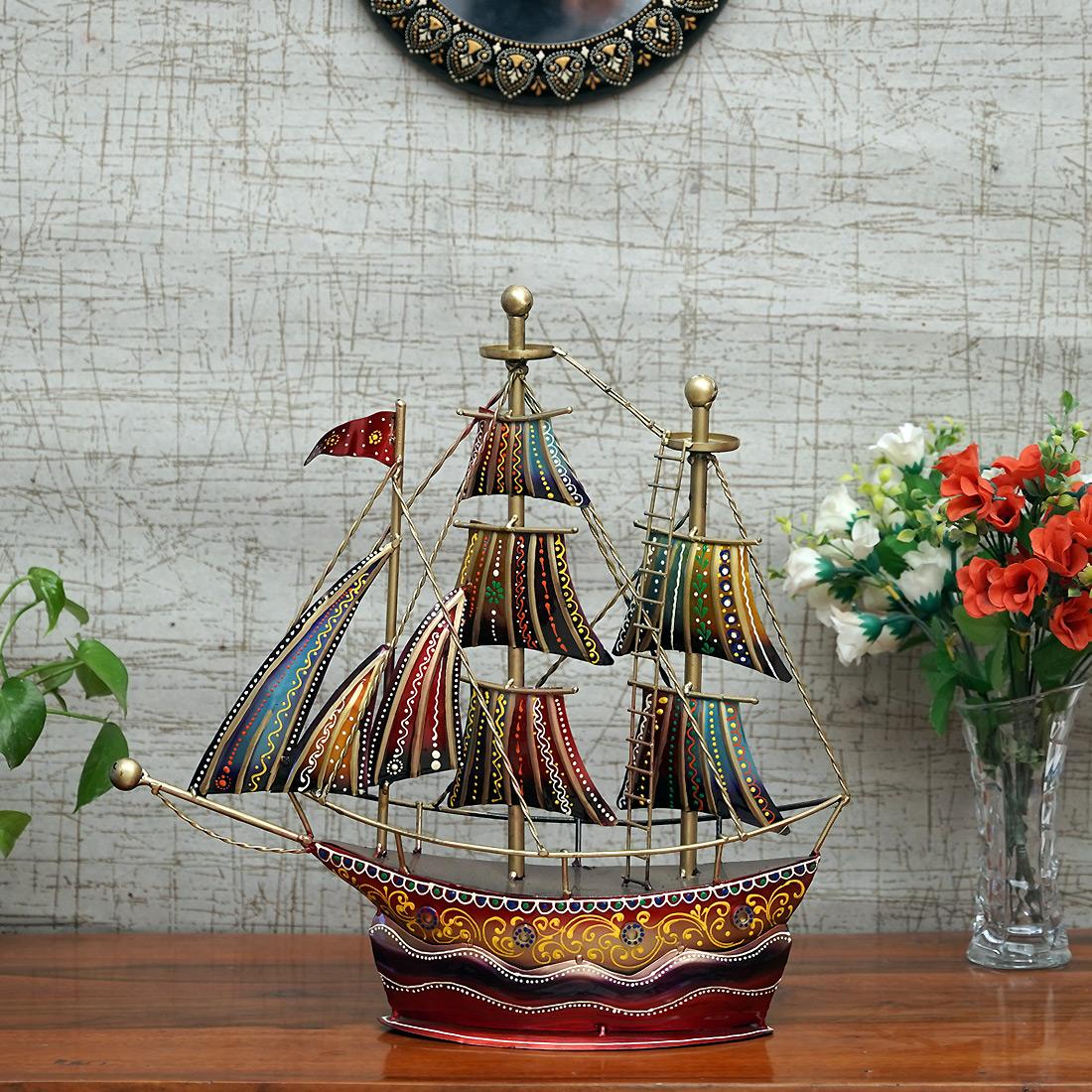 Desert Art Metal Handpainted Multicolour Ship Showpiece-picture-13