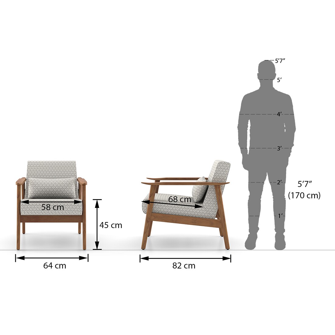 Brooks Lounge Chair in Grey Floral Colour