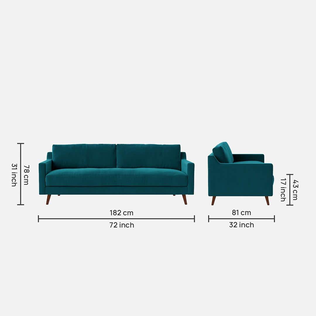 Reiti Velvet 3 Seater Sofa Teal in Blue Colour