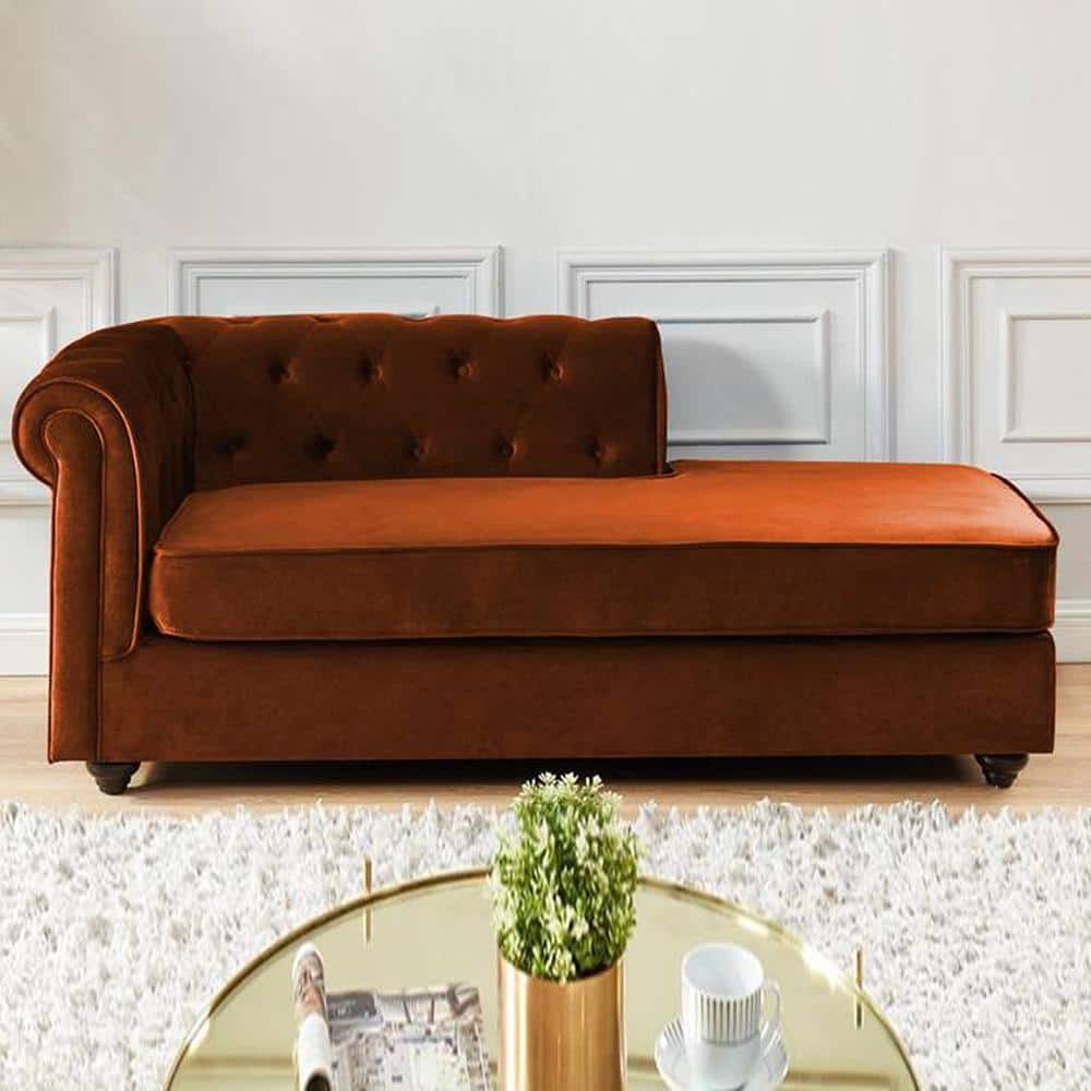 Ease Velvet Chaise Launger in Brown Colour