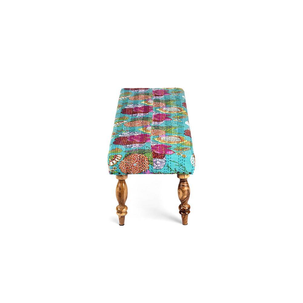 Cairo Sheesham Wood Mid Century Seater Bench Set With 2 Stools In Sea Green Fruit