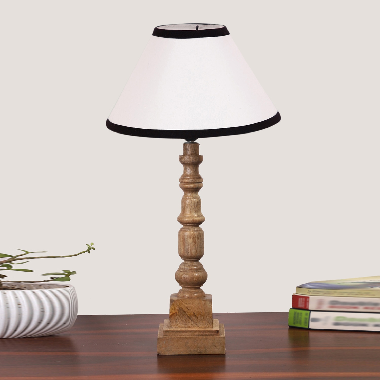 Devansh Multicolor Cotton Table Lamp With Wood Natural Base (10X10X21 Inches)-33