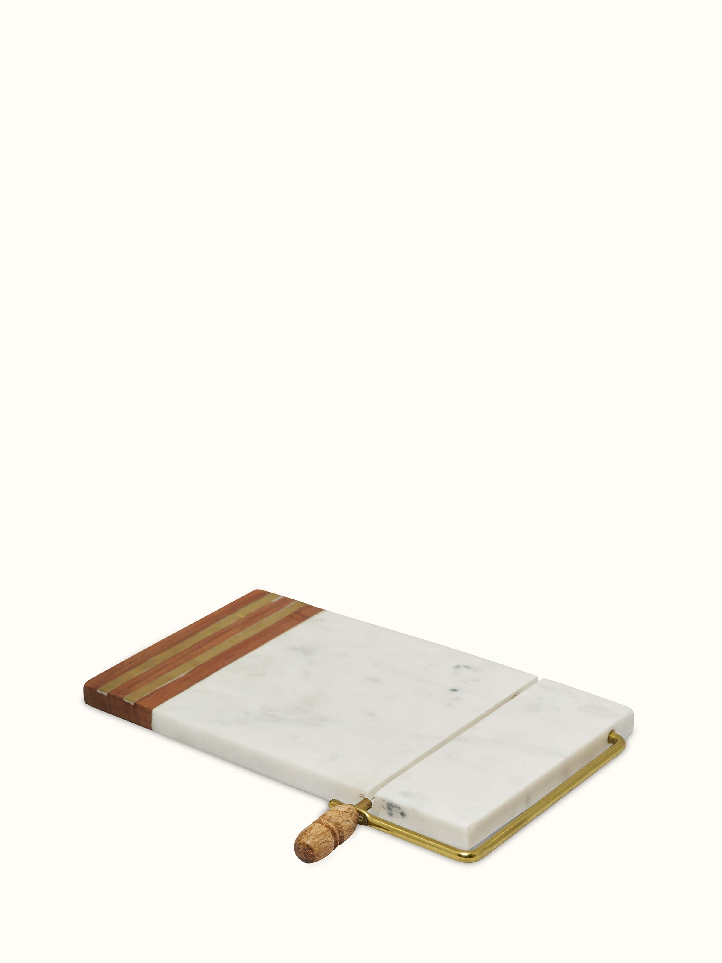 Angle view of Marble Inlaid Cheese Board by Swadesh showing off the luxurious marble inlays and sleek finish of the board.