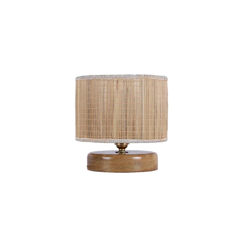 George Beige Bamboo Shade Table Lamp with Natural Wooden Base