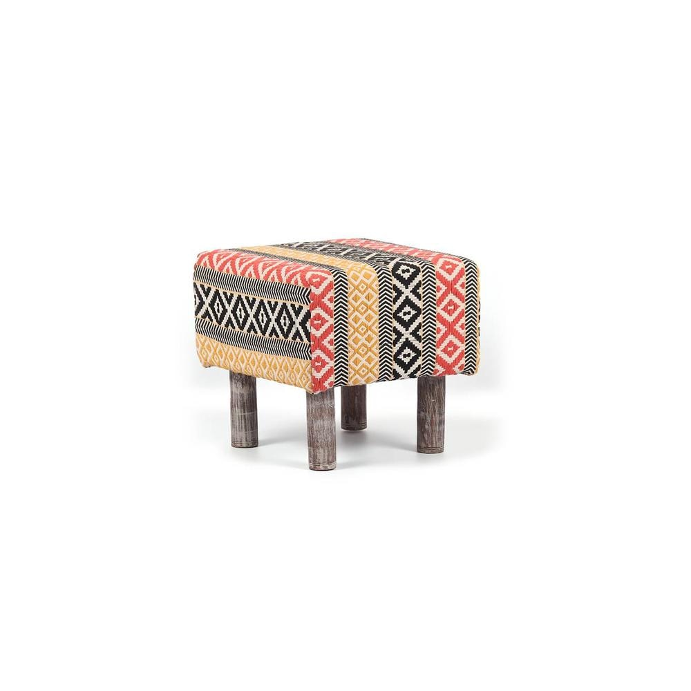 Verona Solid Wood Pouf Stool in Stripe Multi Colour Jackard fabric