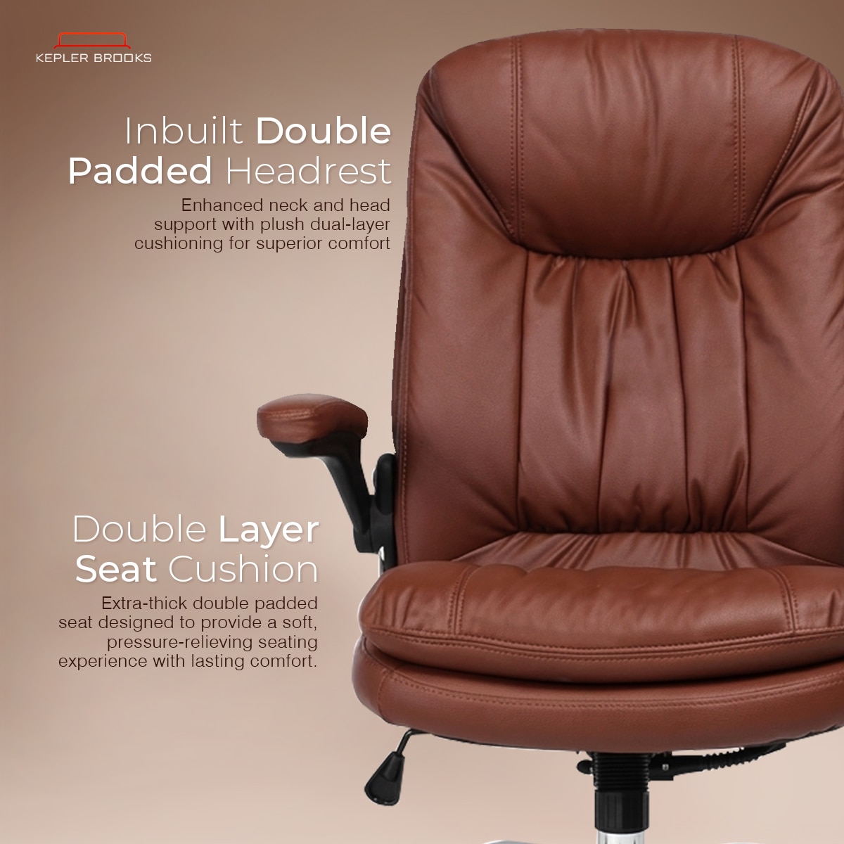 Kepler Brooks Kingsbury Premium Leatherette Office Desk Chair in Tan Colour - Kepler Brooks