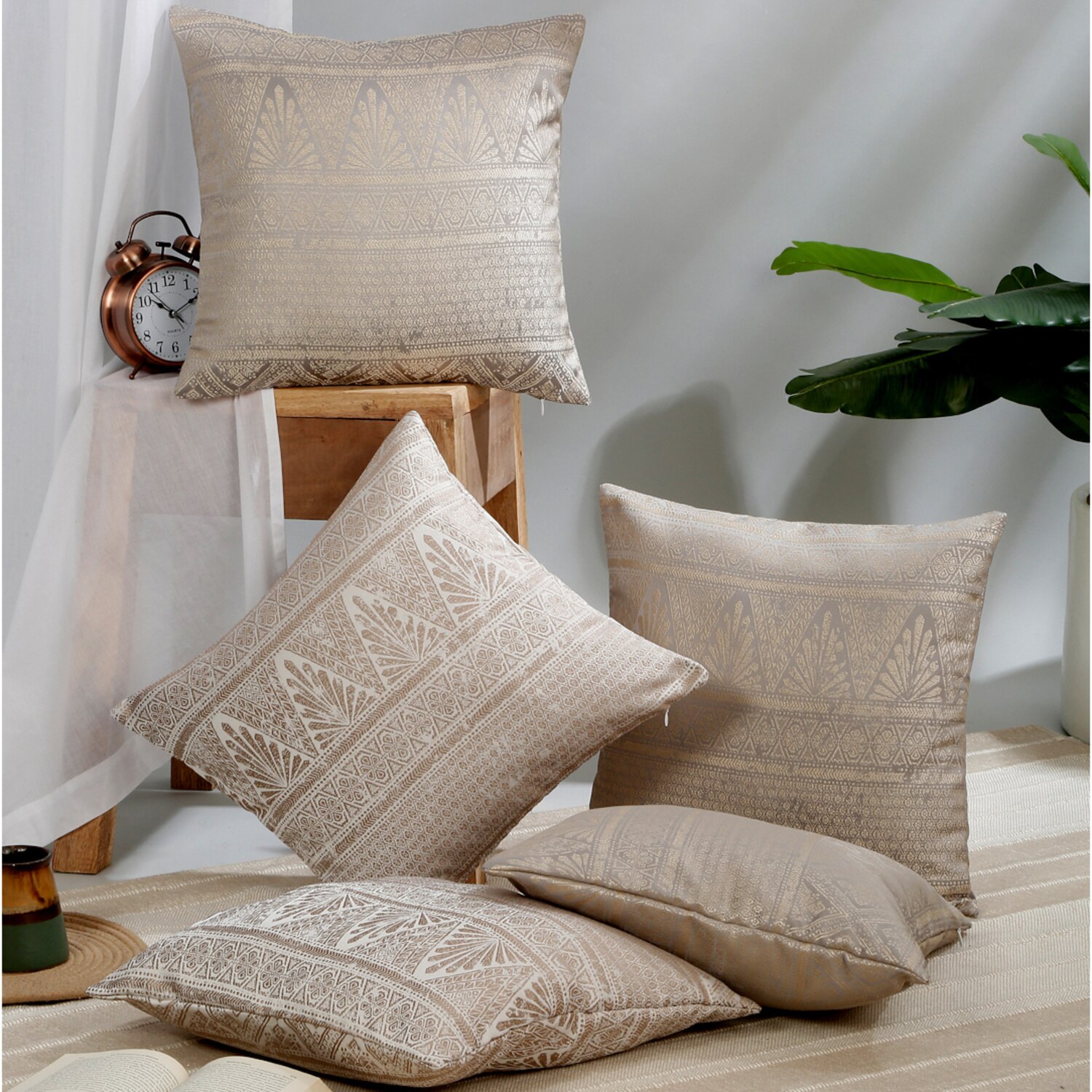 Set Of 5 Jacquard Square Cushion Covers