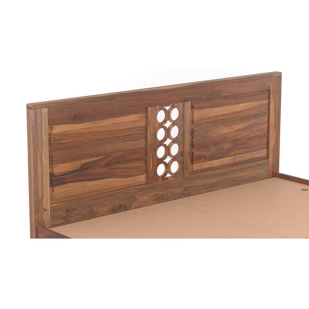 Dyla Sheesham Wood Queen Size Box Storage Bed In Teak Finish