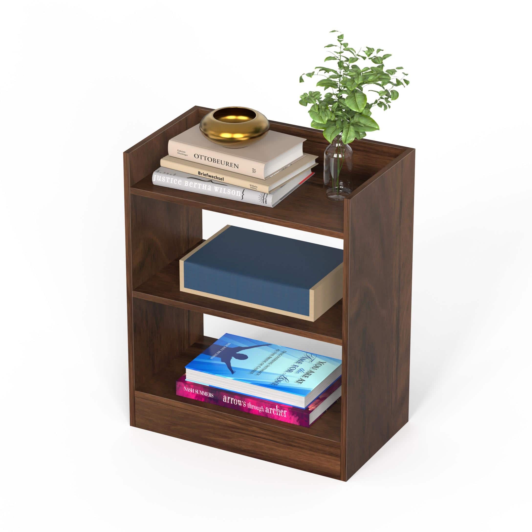 Nohee Engineered Wood Bedside Table in Brown Maple Finish