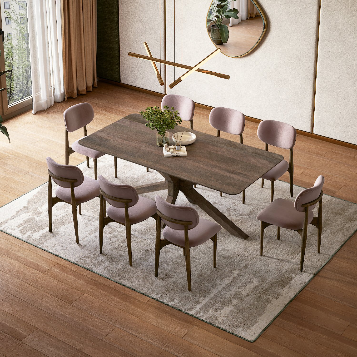 Anderson Solid Wood 8-Seater Dining Table With Set of 4  Ollie Dining chairs