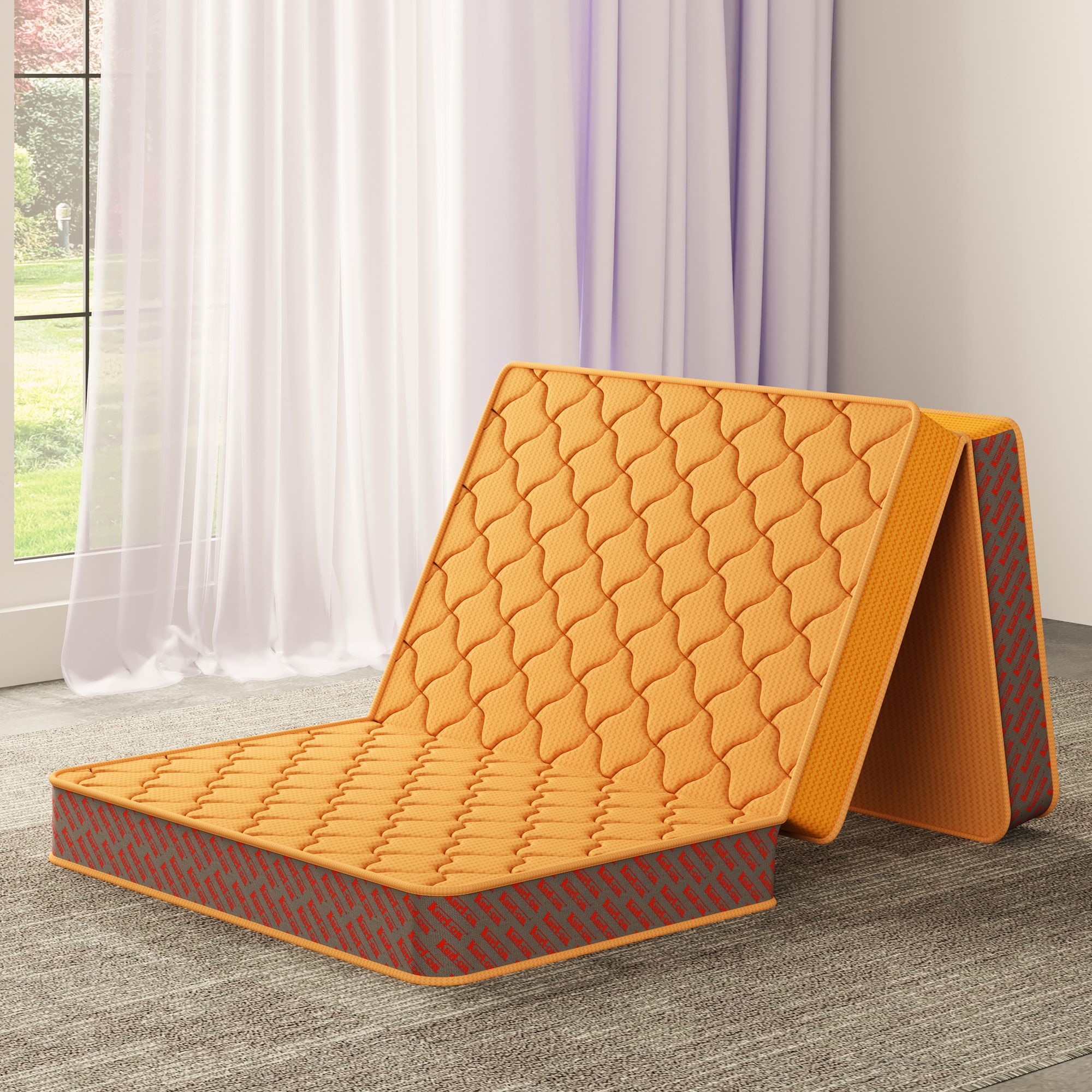 KURLON Aaram Tri-Fold, PU Foam, Compact & Foldable 4 inch Single Coir Mattress (L x W: 72 inch x 36 inch)