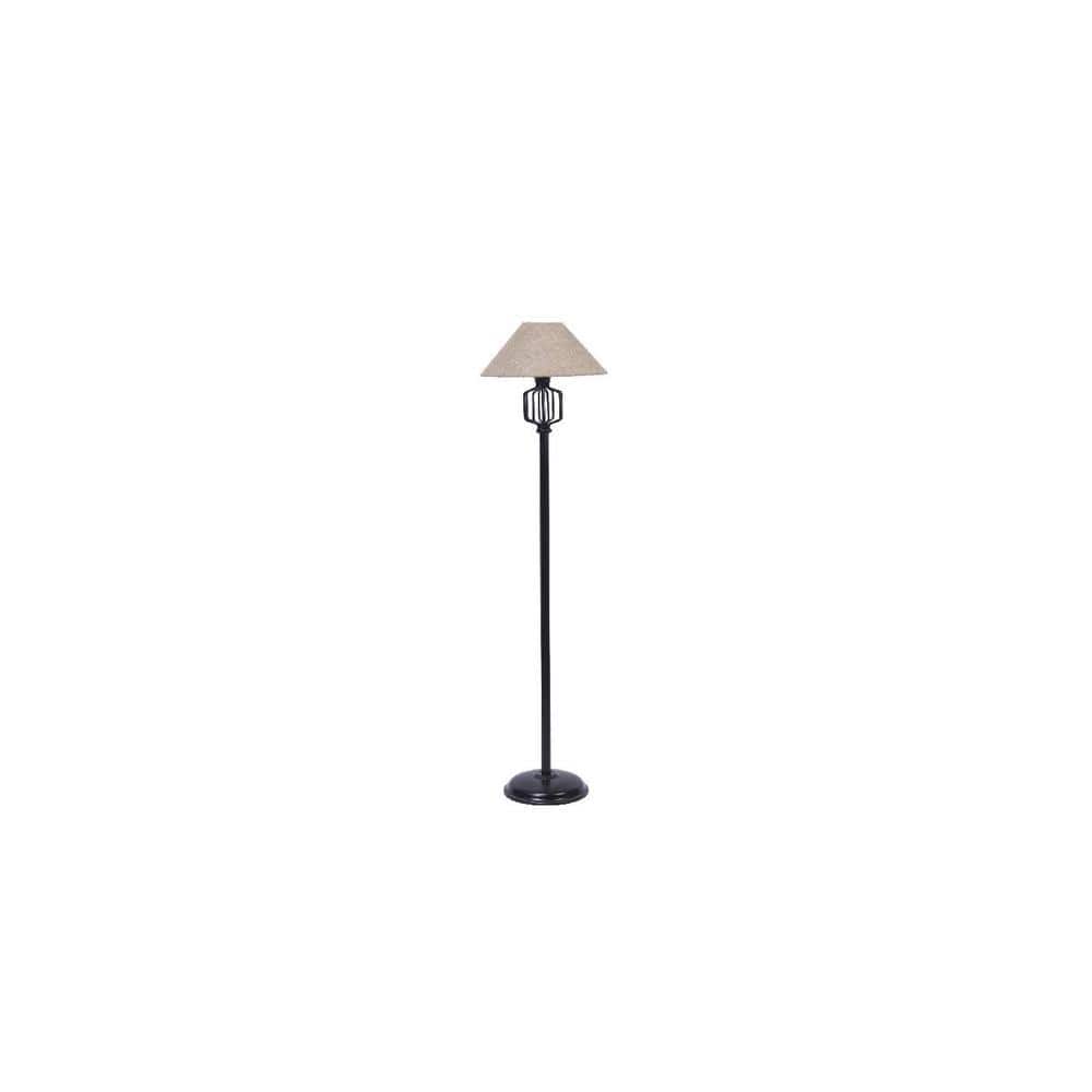 Aspen Beige Natural Fiber Floor Lamp with Black Iron Base