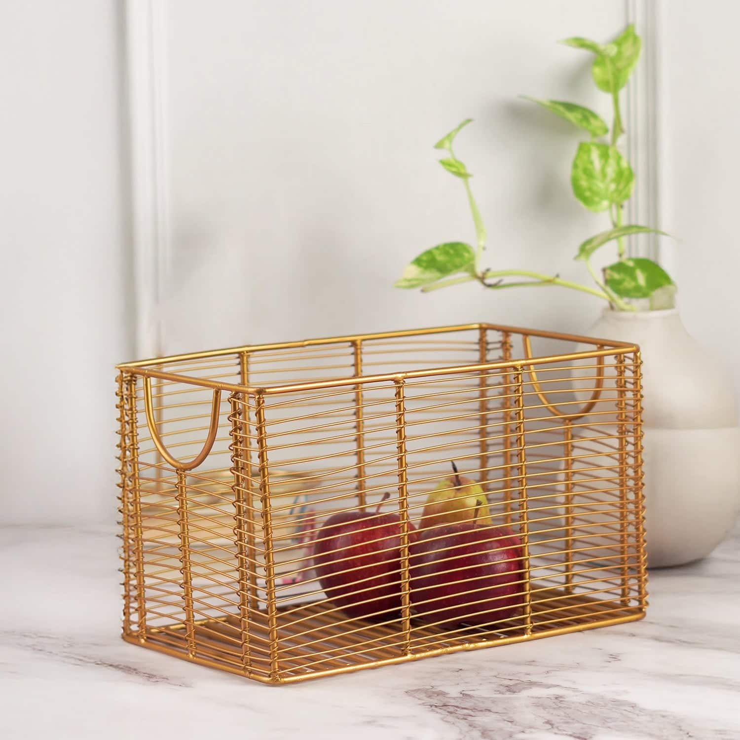 Cache Rectangle Wire Basket Gold