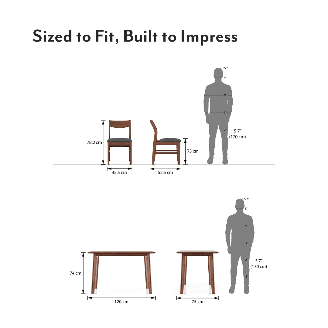 Augusta 6 Seater Dining Set (Colour- Grey, Finish- Dark Walnut)