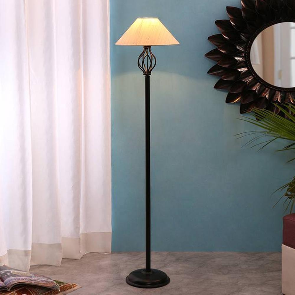 Izzie Black Cotton Shade Floor Lamp