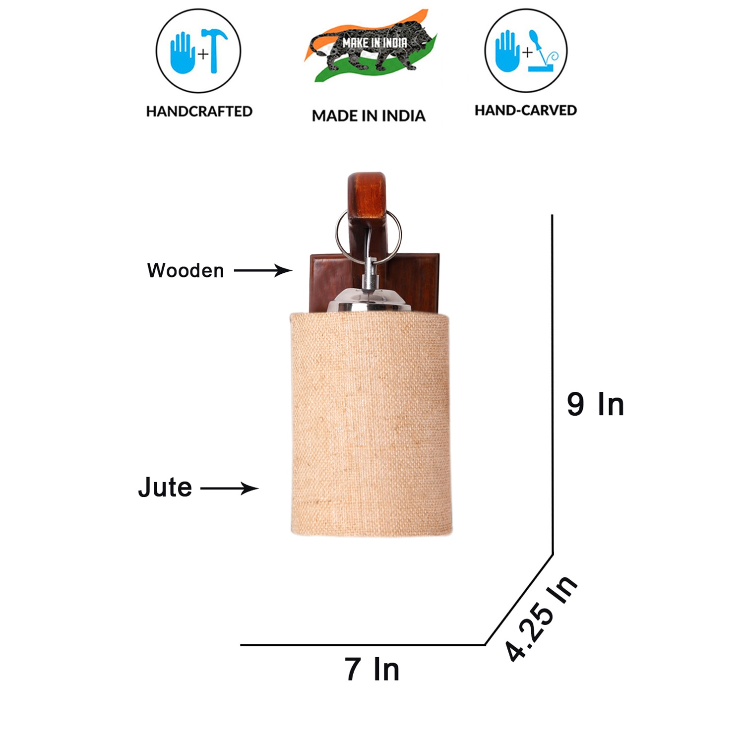 Devansh Solid Wood Electric Wall Light in Brown Colour with Beige Shade Count of 1 Light-image-45