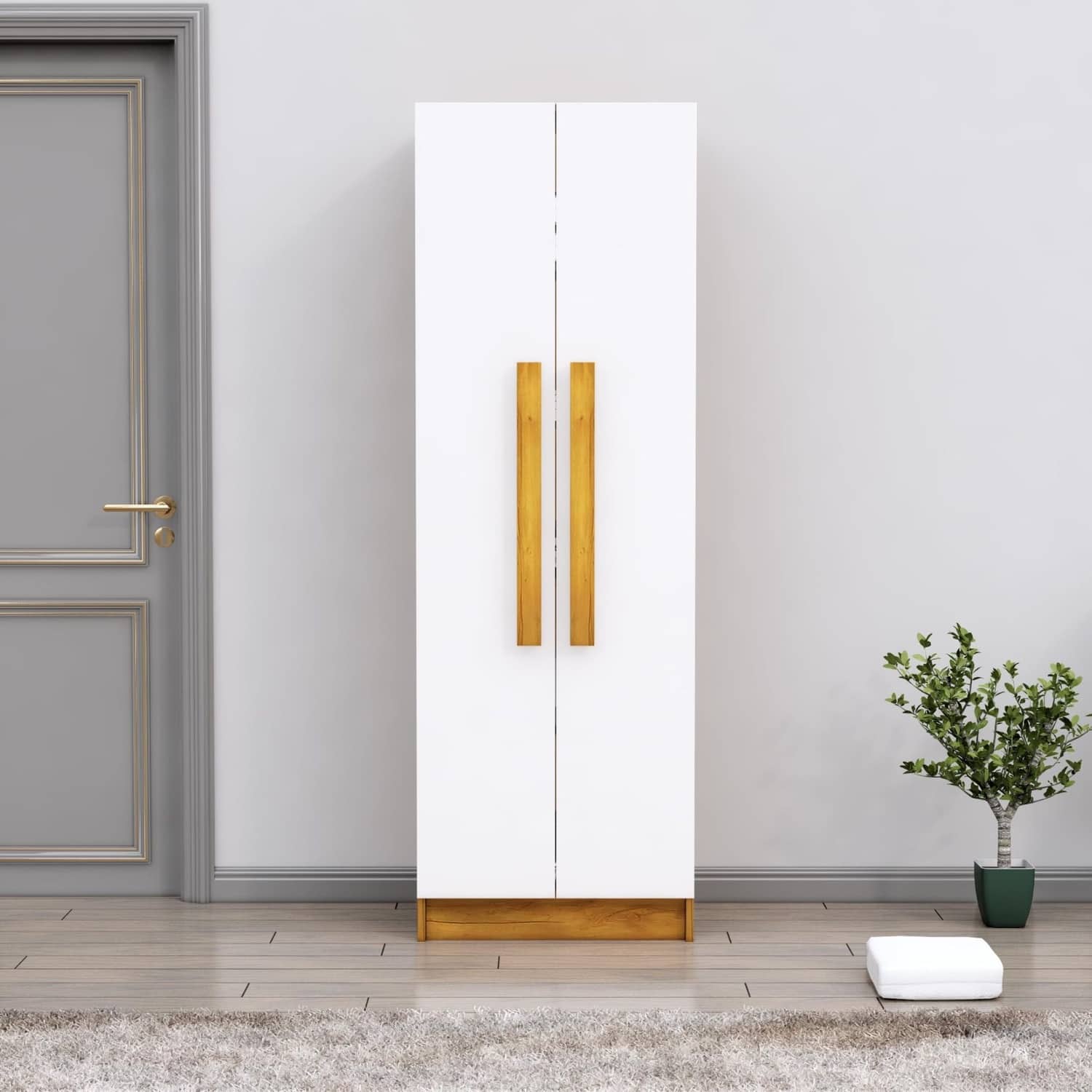Hexa Red Wooden 2 Door Wardrobe with 4 Shelves in Giant Wood and Frosty White Colour - HexaRed