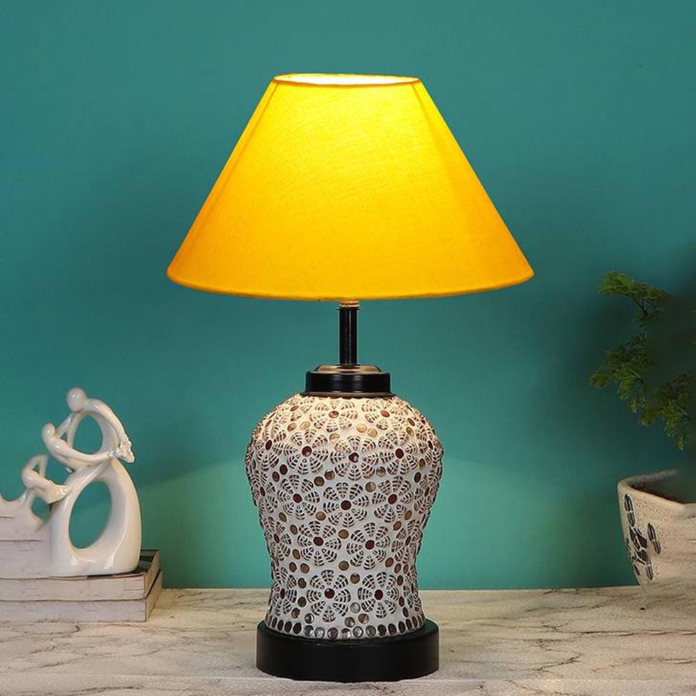 Heaven Yellow cotton Glass Table lamp with Iron Base