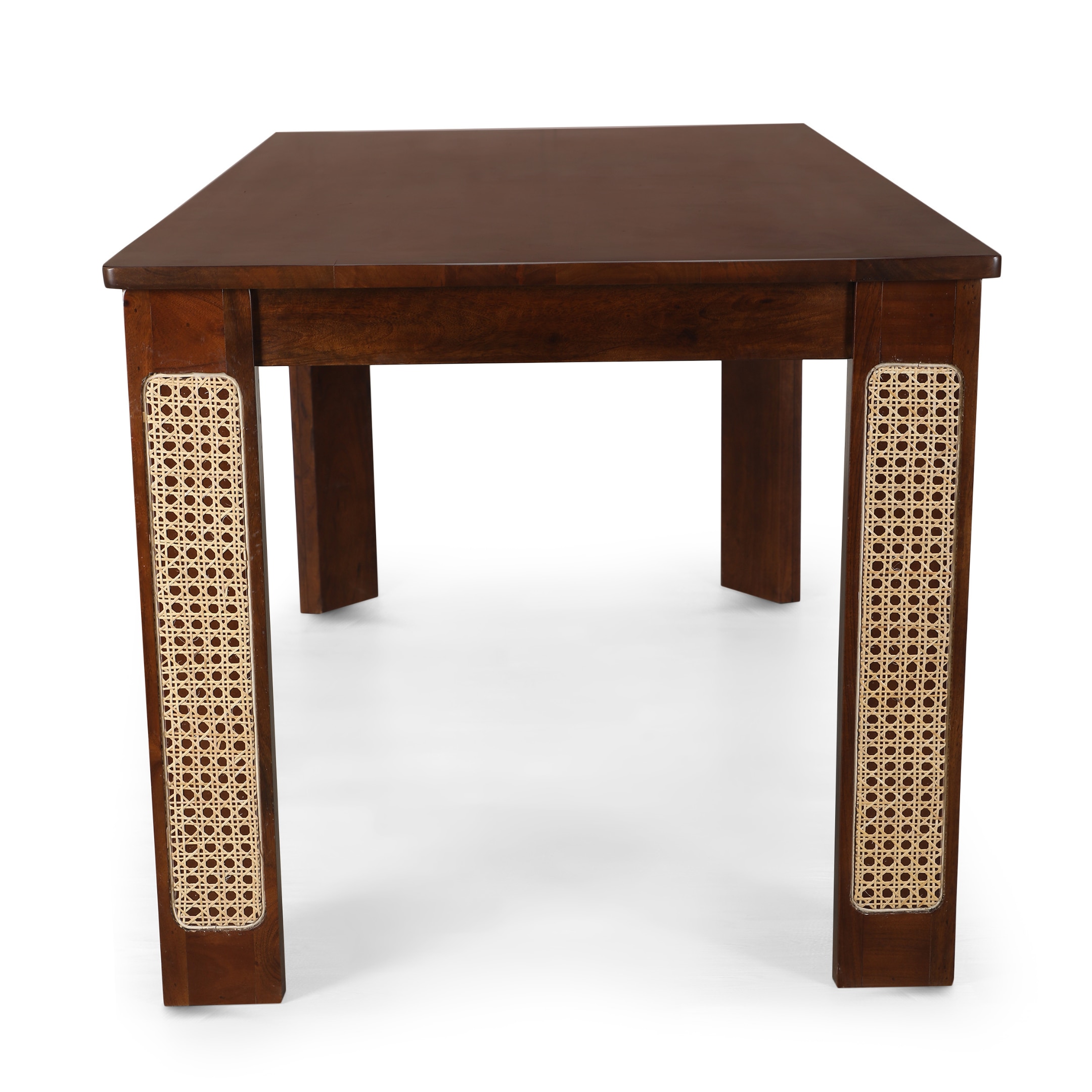 Globally Indian Sheesham Wood  6 Seater Dining Table Set With 6 Cushioned Cane Armchairs – Beige Color