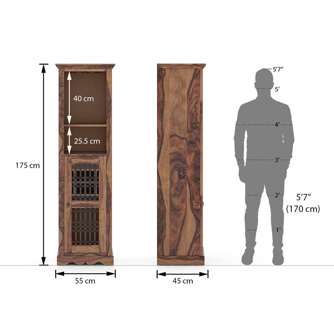 Bunai Solid Wood Free Standing Bar Cabinet In Teak Finish