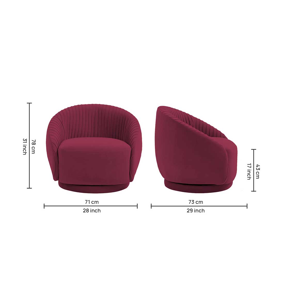Lorna Swivel Solid Wood Round Chair in Maroon Colour