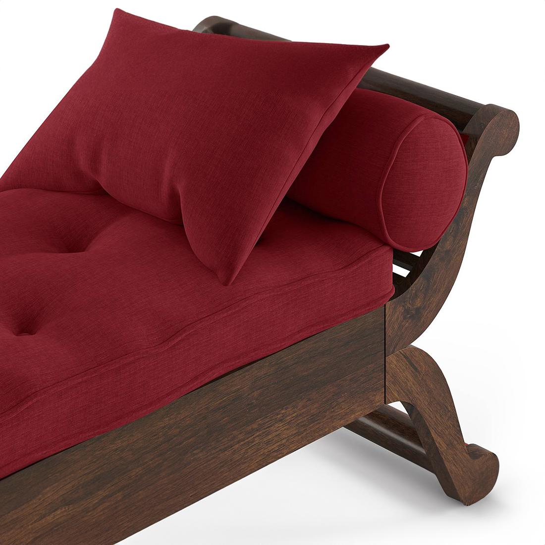 Saachi Diwan in Mango Walnut Finish with Red Colour Fabric