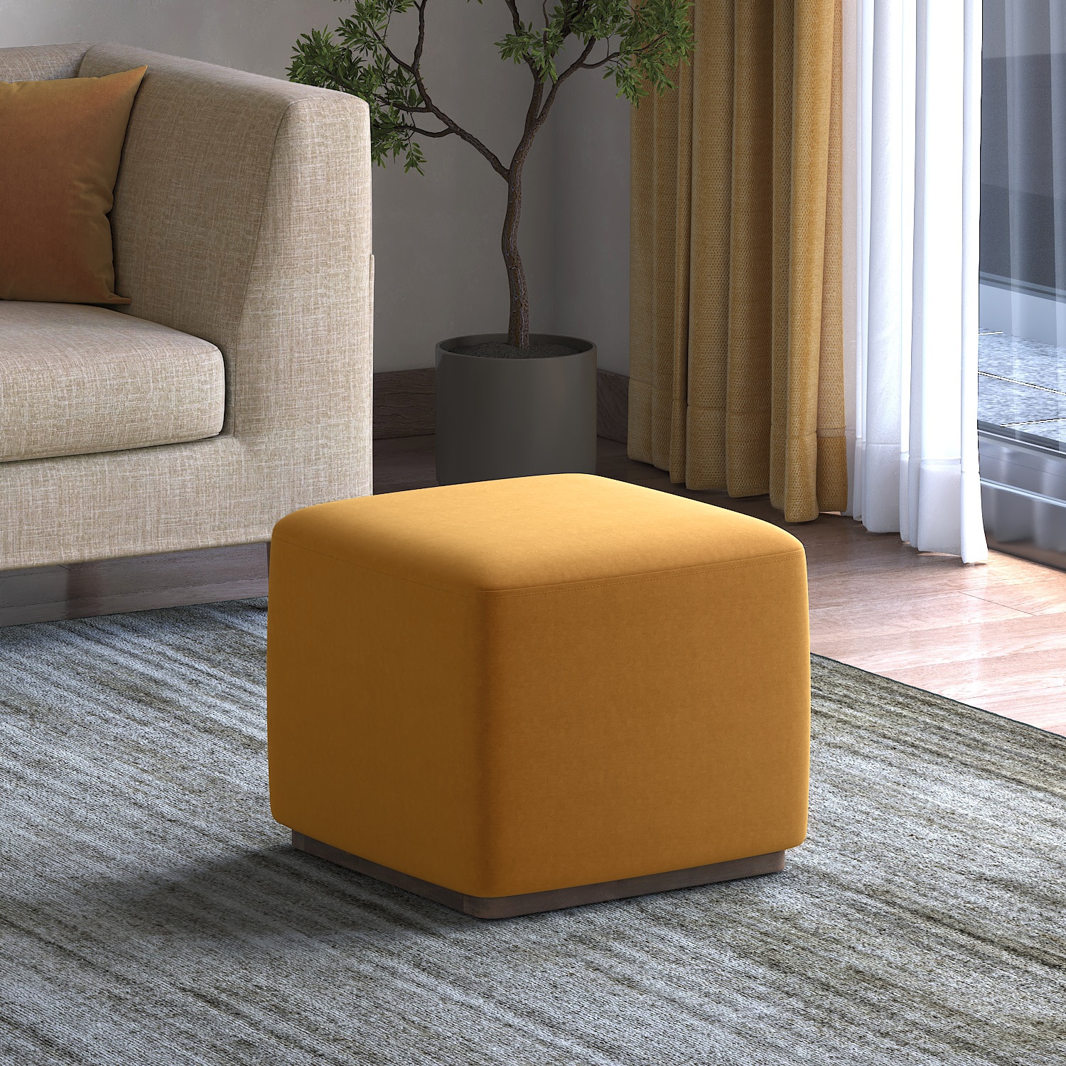 Tetra Ottoman In Mustard Fabric
