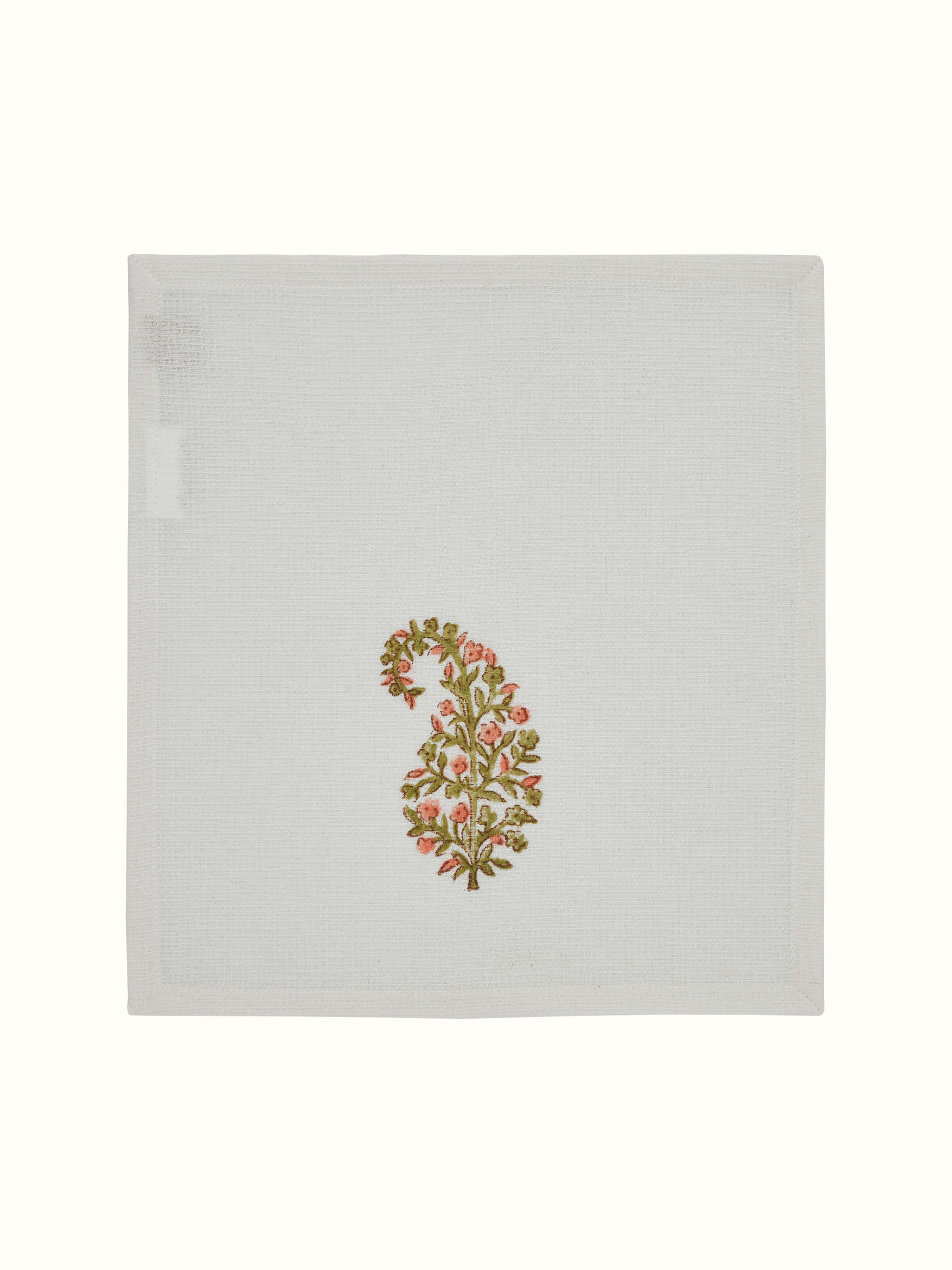 Close-up of Ambi buta peach floral cotton Sanganeri block printed face towels (4 pcs) emphasizing intricate floral design