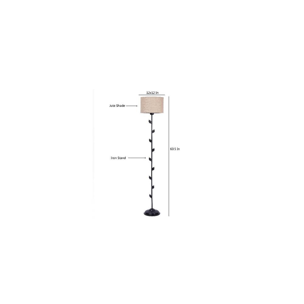 Caelan Beige Natural Fiber Floor Lamp with Black Iron Base