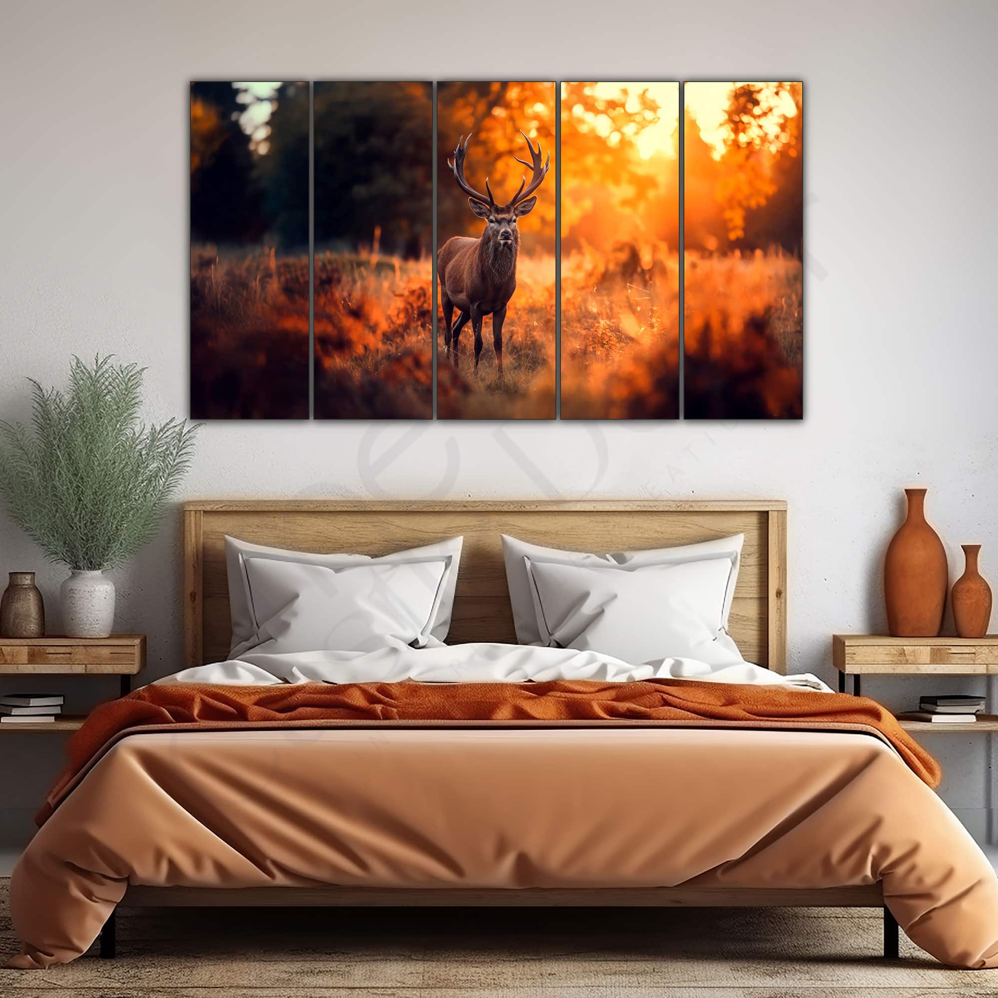 The Castle Decor Golden Deer Wall Art Wooden Framed 27x48 Inch (Style 2) - The Castle Decor
