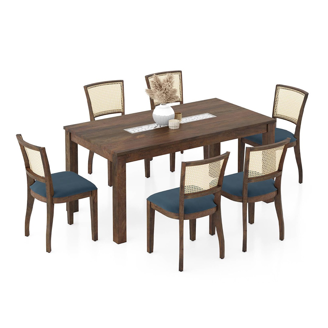 Brighton Xl 6 Seater Dining Table with Reed Dining Chair Set