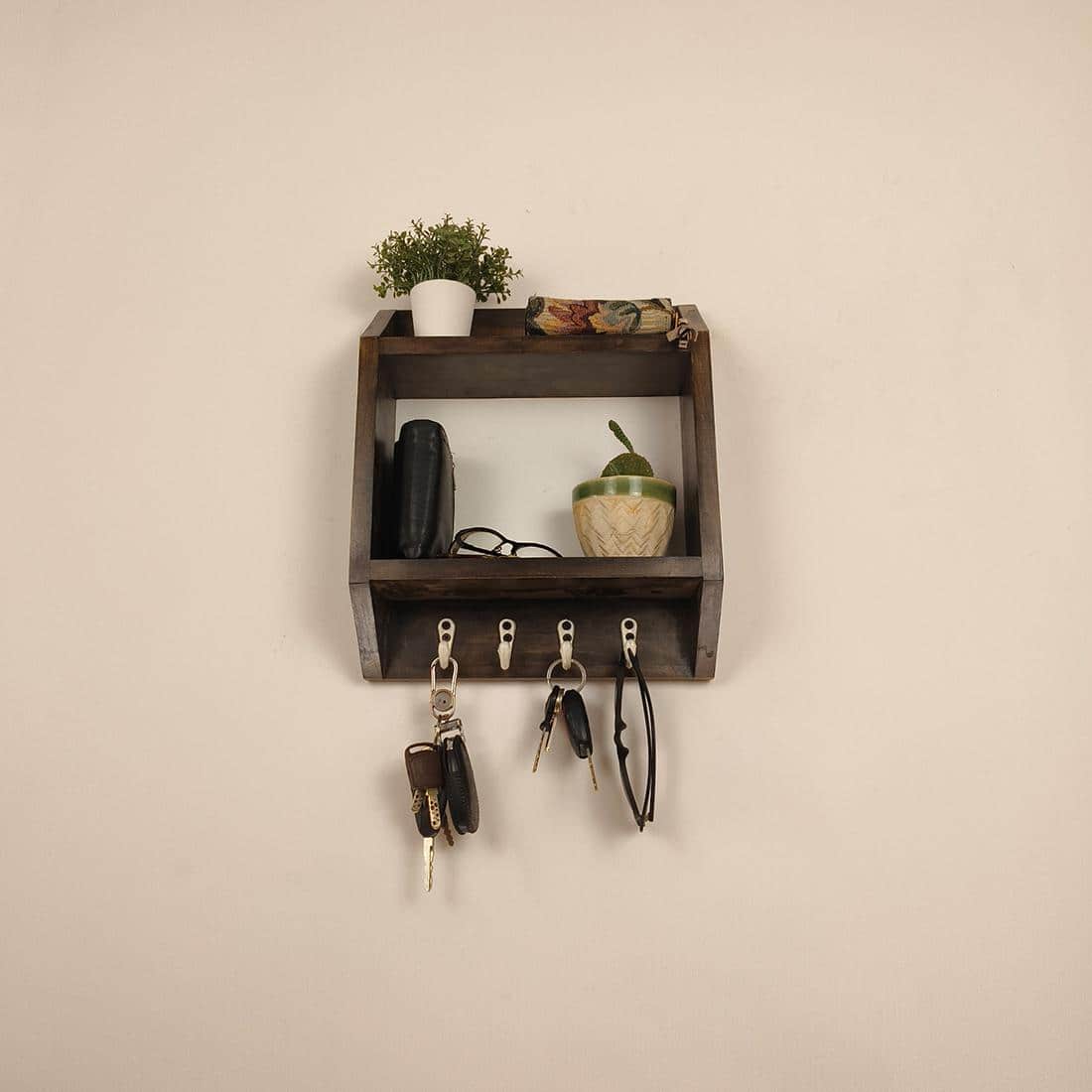 Kingston Wooden Wall Shelf Organiser With Key Holders