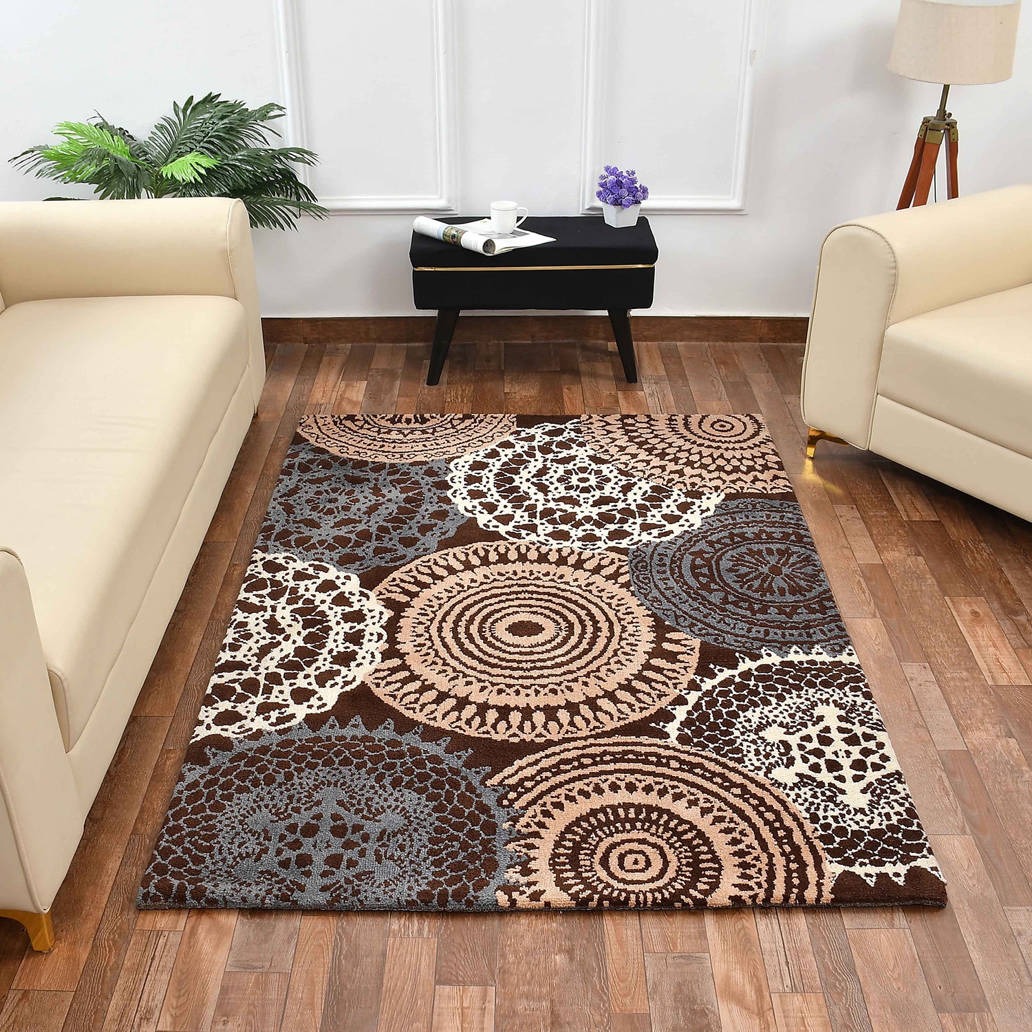 Multicolor Geometric Machine Made Polyester 6 X 9 Feet Carpet