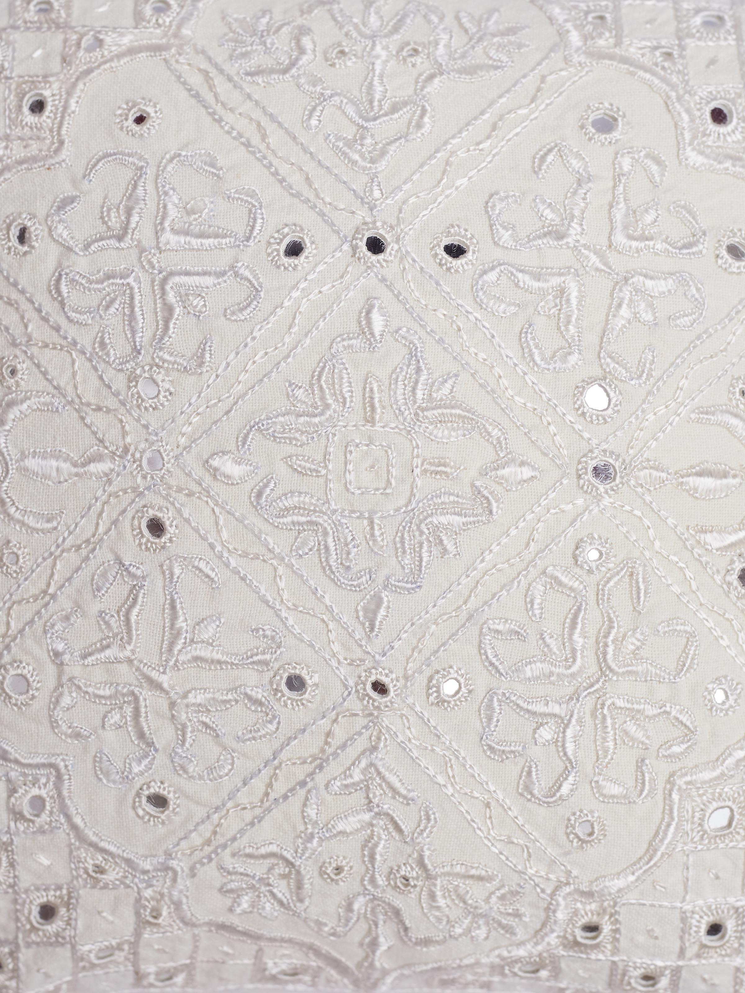 Lippan White Pakko Medallion Hand Embroidered Cotton Cushion Cover