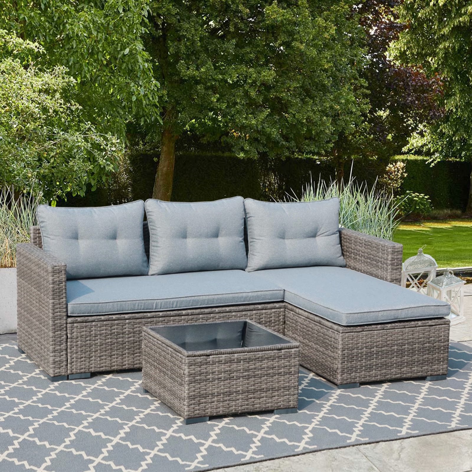 Lana Outdoor Set in Grey Colour (1 Chair, 2 Ottomans & 1 Table)